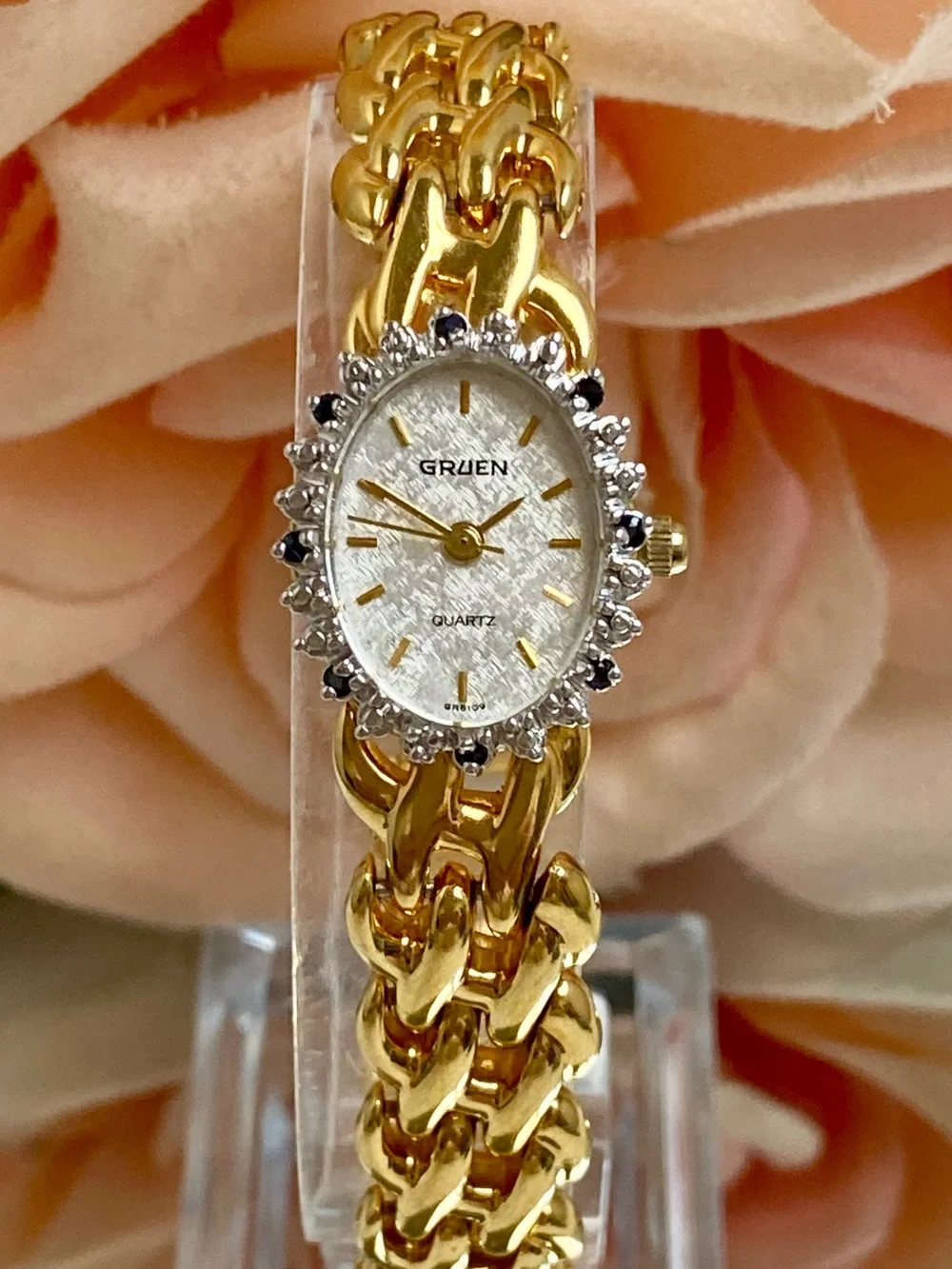 Vintage Gruen Diamond & Sapphire Accented Bezel Cocktail Watch